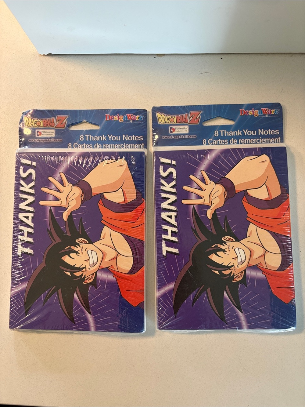Lot of 2 Vintage 2000 Dragon Ball Z Goku Thank You Notes - New Old Stock